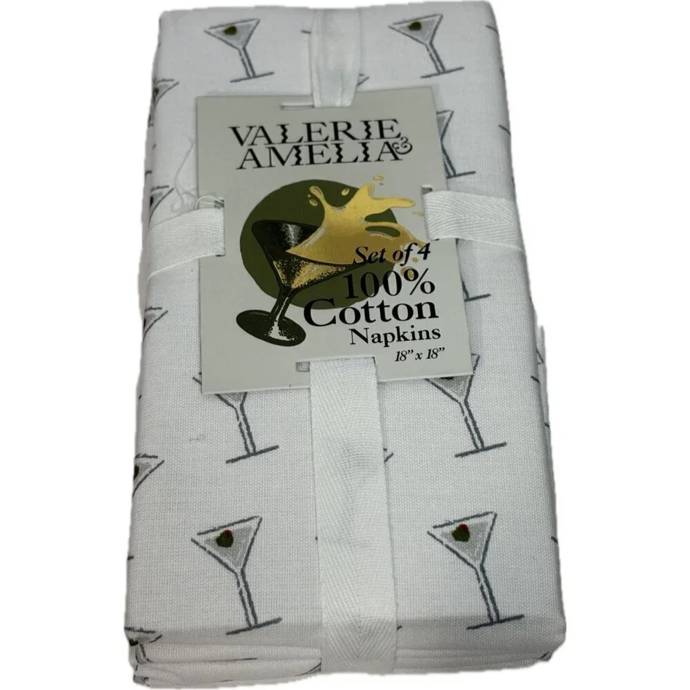 Valerie Amelia By Indigo Home White Martini Cocktails With Olive Cotton Napkins